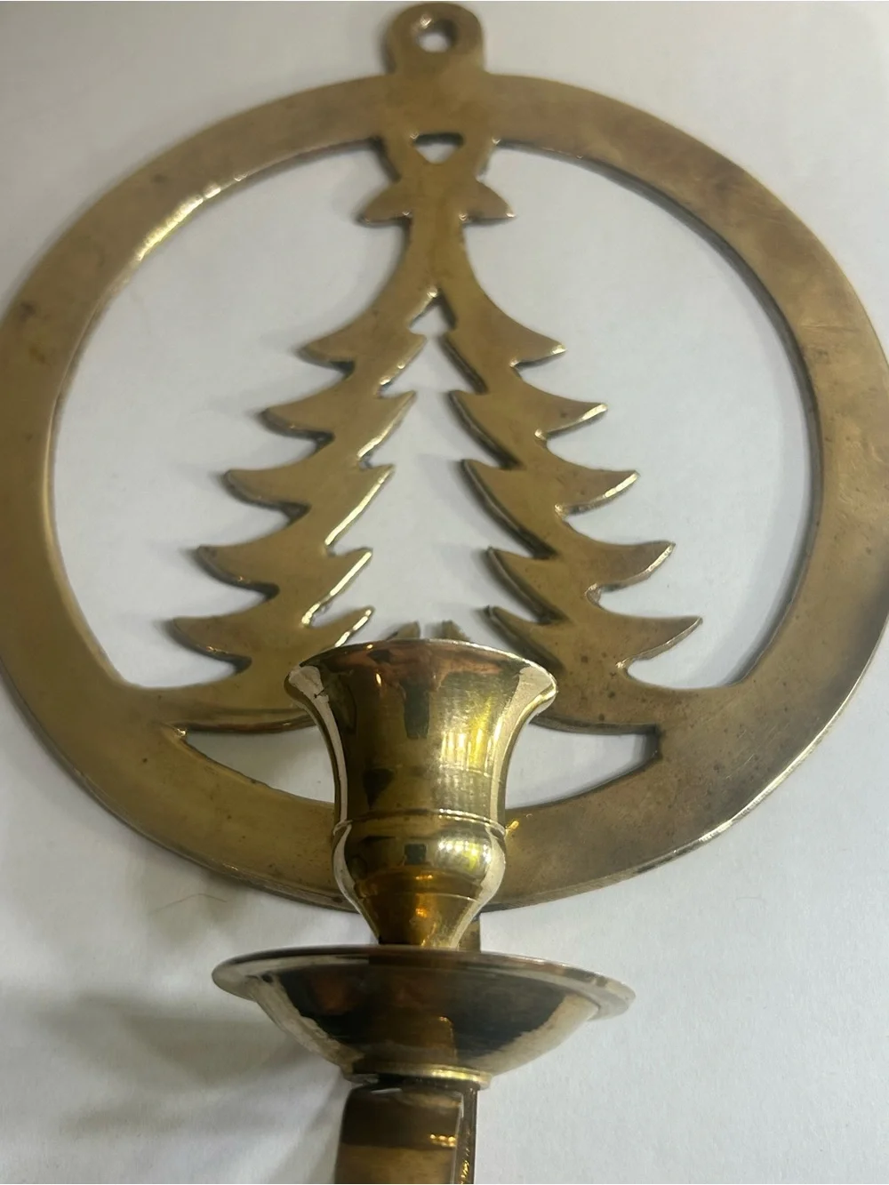 Brass Wall-Mounted Candle Holder with Pine Tree Motif - Brass